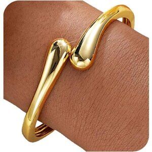Gold Bangle Bracelets for Women Teens Trendy Chunky Adjustable Twist Cuff